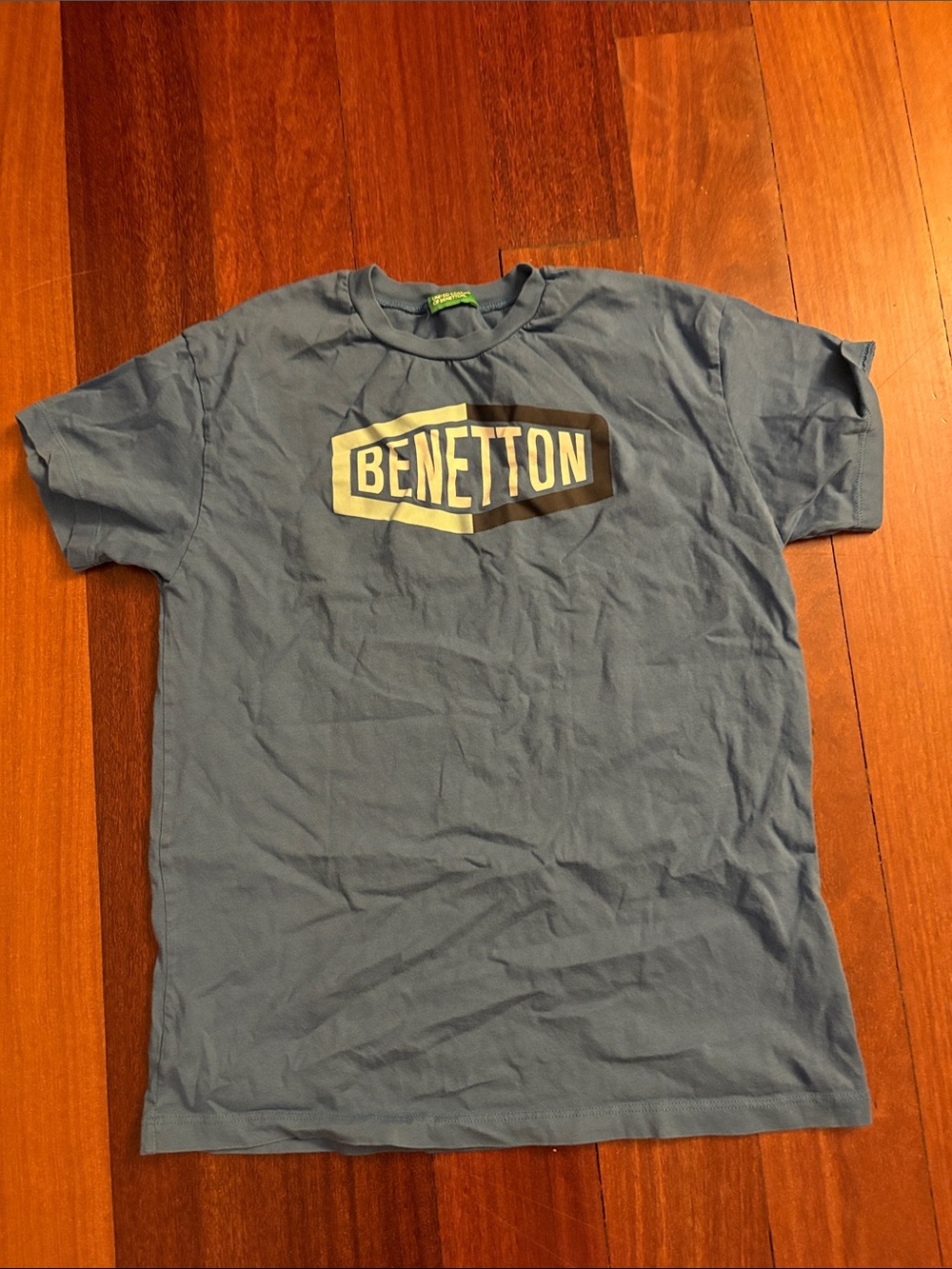 United Colors Of Benetton Men's Logo Tee in Slate Blue